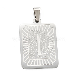 304 Stainless Steel Pendants, Rectangle with Alphabet, Letter.H, 30x20x1.5mm, Hole: 3x6mm(STAS-K216-48I-P)