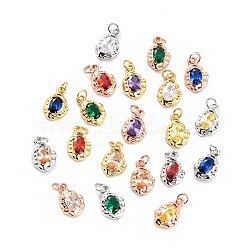 Brass Micro Pave Cubic Zirconia Pendant, Long-Lasting Plated, Oval, Mixed Color, 12x8x3mm, Hole: 2.6mm(ZIRC-P089-19)