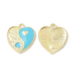 Alloy Enamel Pendants, Heart with Yin Yang Charm, Golden, Cyan, 17x15x1.6mm, Hole: 1.8mm(ENAM-G212-05G-04)