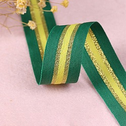 Sparkle Polyester Glitter Ribbon, Stripe Ribbon, Clothes Accessories, Green & Yellow, Gold, 1 inch(25mm)(OCOR-WH0078-60I)