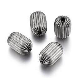 304 Stainless Steel Corrugated Beads, Column, Stainless Steel Color, 9x5.5~6mm, Hole: 1.5mm(X-STAS-P218-25-6mm)