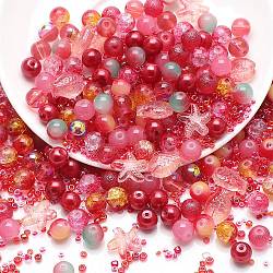 Glass Beads, Round & Starfish & Fish & Rondelle, Mixed Style, Red, 2~14x2~10x1~8.5mm, Hole: 0.8~1.5mm(GLAA-E040-01B)