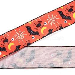 5 Yards Halloween Printed Polyester Wired Ribbon, for Garment Accessories, Gift Decoration, Bat, 2-1/2 inch(63mm), about 5.00 Yards(4.57m)/Roll(OCOR-K009-02A)