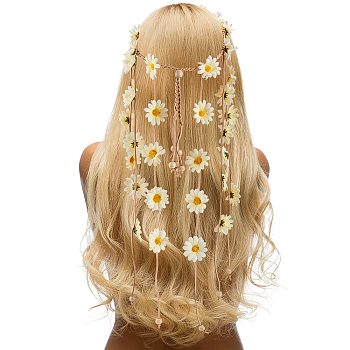 Cloth Sunflower Hippie Headband Floral Crown, Wedding Party Beach Bridal Decorative Hair Accessories, Light Yellow, 652mm, Inner Diameter: 150~170mm