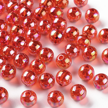 Transparent Acrylic Beads, AB Color Plated, Round, Orange Red, 8x7mm, Hole: 2mm, about 1745pcs/500g