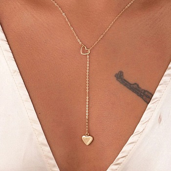 Heart Alloy Lariat Necklaces for Women, Golden, 21.46 inch(54.5cm)