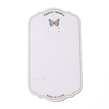 Paper Jewelry Display Cards for Necklace, Earring, Hair Clip, Rectangle with Butterfly Pattern, White, 16x9x0.03cm, Hole: 1.5~8mm