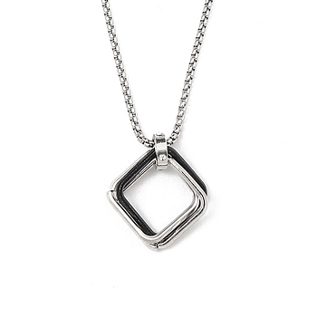 Zinc Alloy Pendant Necklaces, 201 Stainless Steel Chains Necklaces, Rhombus, 23.43 inch(59.5cm)