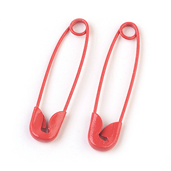 Iron Safety Pins, Orange Red, 30x7x2mm, Pin: 0.7mm