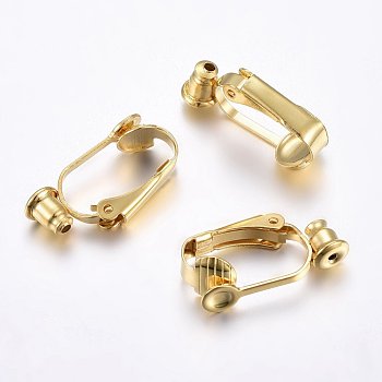 304 Stainless Steel Clip-on Earring Converters Findings, for Non-Pierced Ears, Golden, 20.5x7.5x10mm, Hole: 0.7mm
