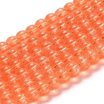 Drawbench Transparent Glass Beads Strands, Spray Painted, Round, Orange Red, 6mm, Hole: 1.3~1.6mm, about 133pcs/strand, 31.4 inch