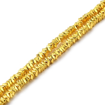 Electroplated Non-magnetic Synthetic Hematite Beads Strands, Faceted, Square, Golden Plated, 2x2x0.4mm, Hole: 0.8mm, about 420pcs/strand, 16.54 inch(42cm)