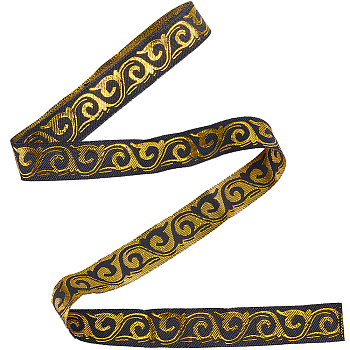 Embroidery Polyester Ribbons, Jacquard Ribbon, Garment Accessories, Floral Pattern, Gold, 3/4 inch(20mm), about 7.66 Yards(7m)/pc