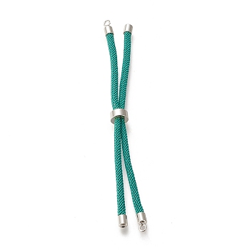 Nylon Twisted Cord Bracelet, with Brass Cord End, for Slider Bracelet Making, Light Sea Green, 9 inch(22.8cm), Hole: 2.8mm, Single Chain Length: about 11.4cm