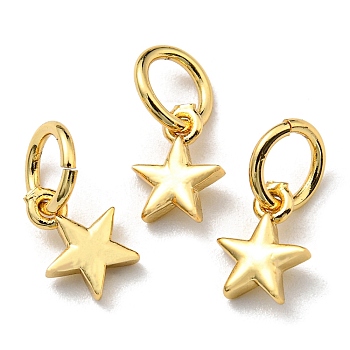 Brass Charms, with Jump Ring, Long-Lasting Plated, Lead Free & Cadmium Free, Star Charm, Real 18K Gold Plated, 8x6x1.7mm, Hole: 4mm