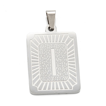 304 Stainless Steel Pendants, Rectangle with Alphabet, Letter.H, 30x20x1.5mm, Hole: 3x6mm