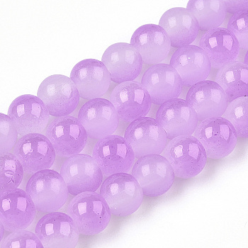 Baking Paint Imitation Jade Glass Round Bead Strands, Two Tone, Orchid, 7.5~8mm, Hole: 1mm