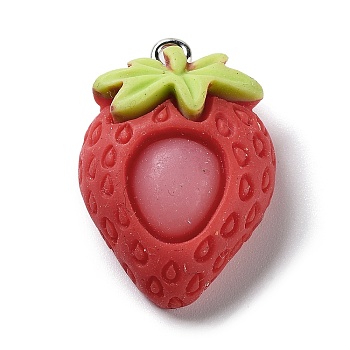 Fruits Opaque Resin Pendants, with Platinum Plated Iron Loops, Strawberry, 27x18.5x8mm, Hole: 2mm