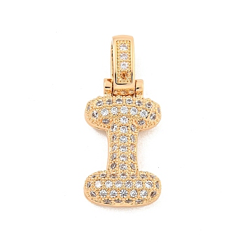 Brass Micro Pave Clear Cubic Zirconia Pendants, Real 18K Gold Plated, Letter I, 31x13x5mm, Hole: 3x6mm