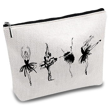 Custom Polycotton Ballet Dancer Printed Canvas Storage Bags, Rectangle Metal Zipper Pouches, Human, 18x25cm