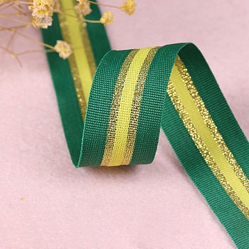 Sparkle Polyester Glitter Ribbon, Stripe Ribbon, Clothes Accessories, Green & Yellow, Gold, 1 inch(25mm)