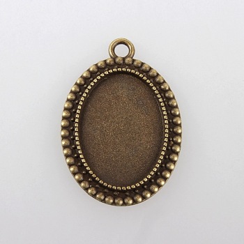 Vintage Tibetan Style Alloy Pendant Cabochon Bezel Settings, Cadmium Free & Nickel Free & Lead Free, Antique Bronze, Oval Tray: 18x25mm, 36x26x2.5mm, Hole: 3mm, about 212pcs/kg