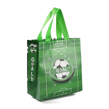 Football Printed Non-Woven Waterproof Tote Bags, Heavy Duty Storage Reusable Shopping Bags, Rectangle, Green, 28x21.7x0.2cm, Unfolded: 230x217x110mm