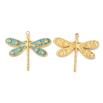 304 Stainless Steel Enamel Pendants, Real 18K Gold Plated, Dragonfly Charm, Light Sky Blue, 24x27x2mm, Hole: 1.4mm