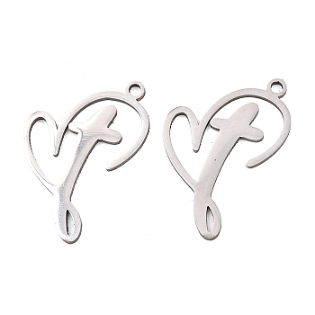 201 Stainless Steel Pendants, Heart & Cross Charms, Stainless Steel Color, 17.5x16.5x1mm, Hole: 1.4mm
