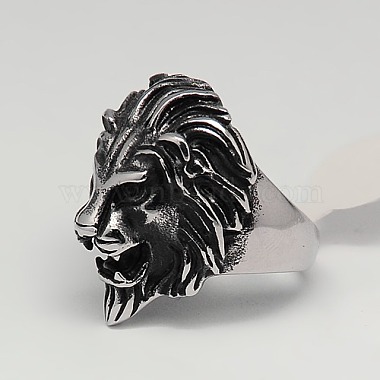 Персонализированные ретро мужские широкие кольца льва из нержавеющей стали 304(RJEW-F006-200-17mm)-2