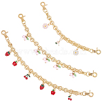 3Pcs 3 Styles Alloy Enamel Flower Cherry Apple Strawberry Charm Alloy Bag Decorative Chains, for Bag Replacement Accessories, Red and Pink, Golden, 196~315mm, 1pc/style(AJEW-CN0006-07)