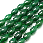 Natural Green Onyx Agate Bead Strands, Dyed & Heated, Rice, Dark Green, 11.5~12x7.5~8mm, Hole: 1.2mm, about 33pcs/strand, 14 inch(X-G-G877A-A05)
