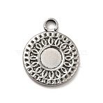 Tarnish Resistant 304 Stainless Steel Pendant Cabochon Settings, Flat Round with Flower, Stainless Steel Color, Tray: 6mm, 19x15.5x2mm, Hole: 2.5mm(STAS-I694-02P)