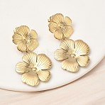 304 Stainless Steel Flower Dangle Stud Earrings, Ion Plating(IP), Real 18K Gold Plated, 51.5x28mm(EJEW-K268-70G)