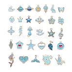 30Pcs 30 Style Alloy Enamel Pendants, Blue Theme, Mixed Shapes, Light Gold, Deep Sky Blue, 1pc/style(ENAM-YW0001-33)