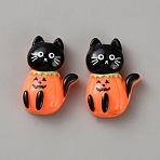 Halloween Opaque Resin Cabochons, Pumpkin Cat, Orange, 27x18x9mm(RESI-B029-02)