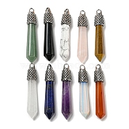 Natural & Synthetic Mixed Gemstone Pointed Big Pendants, Faceted Bullet Charms with Rack Plating Antique Silver Tone Alloy Findings, Cadmium Free & Lead Free, Mixed Dyed and Undyed, 58x11x11mm, Hole: 5x4mm(G-F766-02AS)