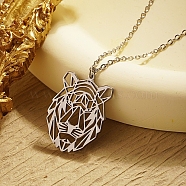 Stainless Steel Color Stainless Steel Pendant Necklace, Origami Animal, Tiger, 17.72 inch(45cm), Pendant: 26x19mm(GF1493-05)