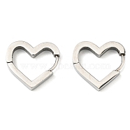 201 Stainless Steel Huggie Hoop Earrings, with 304 Stainless Steel Pin, Heart Earring for Women, Stainless Steel Color, 16x17.5x3mm(EJEW-E602-04P)