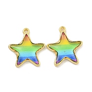 Rainbow Color Opaque Resin Pendants, Real 18K Gold Plated Brass Charms, Cadmium Free & Lead Free, Star, 18x16x3mm, Hole: 1.2mm(KK-M290-04C-G)