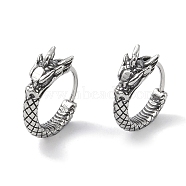 316 Surgical Stainless Steel Hoop Earrings, Ring & Dragon, Antique Silver, 18x14.5mm(EJEW-P274-13AS)