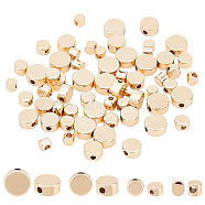 64Pcs 4 Style Brass Beads, Flat Round, Real 14K Gold Plated, 3~6x2.6~2.8mm, Hole: 1.2~1.4mm, 16pcs/style(KK-BC0009-95)