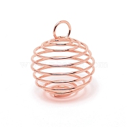 Iron Pendants, Hollow Spring Ball, Spiral Bead Cage, Rose Gold, 29~33x23~27mm, Hole: 6mm(IFIN-WH0062-26D)