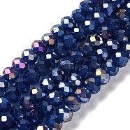 Baking Electroplate Glass Beads Strands, AB Color, Faceted, Round, Royal Blue, 8x6mm, Hole: 1mm, about 63~65pcs/strand, 15.75''(39~40cm)(DGLA-A039-J8mm-B04)