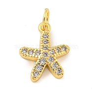 Rack Plating Brass Micro Pave Clear Cubic Zirconia Pendants, Long-Lasting Plated, with Jump Rings, Lead Free & Cadmium Free, Real 18K Gold Plated, Starfish, 14.5x11x2.5mm, Hole: 3mm(KK-B093-02H-G)