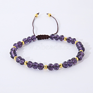 Bohemian Style Handmade Glass Braided Bead Bracelets for Women, with Brass Beads, Lavender(OL2464-8)