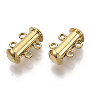 201 Stainless Steel Slide Lock Clasps, Peyote Clasps, 2 Strands, 4 Holes, Tube, Golden, 15x10x6.5mm, Hole: 1.6mm(STAS-S079-157G)