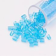11/0 Two Cut Round Hole Glass Seed Beads, Hexagon, Transparent Colours, Dodger Blue, 2x2mm, Hole: 0.5mm, about 41000pcs/pound(SEED-G006-2mm-03)