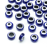 Resin Beads, Flat Round, Evil Eye, Dark Blue, 10~11x5~7mm, Hole: 2mm(X-RESI-S339-7x10-09)
