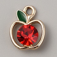 Alloy Rhinestone Pendants, Apple Charms, Red, 15x12x6mm, Hole: 2mm(PALLOY-CJC0006-71)